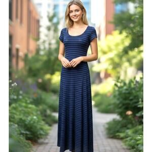 BCBGMAXAZRIA NEW Lexie Striped Blue Black Maxi Jersey Dress S Lyocell Blend